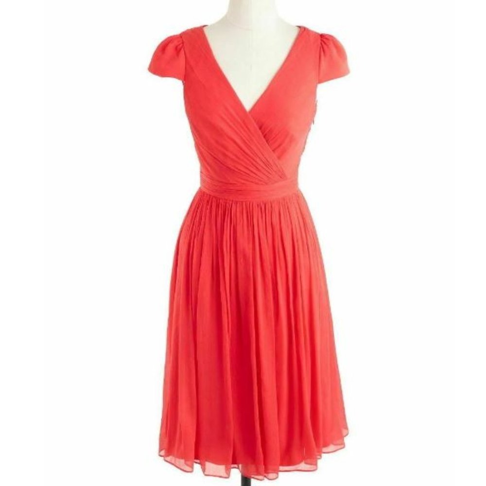 NWT J Crew Silk Chiffon Mirabelle Dress, strawberry red, size 4